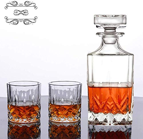 Set De Vasos De Whisky De 3 Piezas Jarra De Vidrio Artesanal Italiana, Jarras De Licor con Cristal De 2 Piezas, Vidrio Sin Plomo, Jarra Personalizada para Vino, Borbón, Brandy, 750 Ml