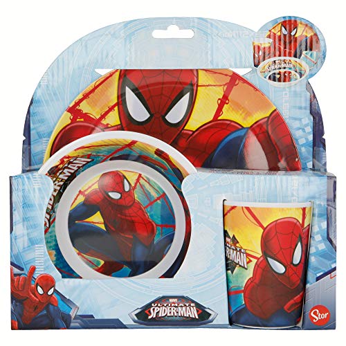 SET MELAMINA 3 PCS. (PLATO, CUENCO Y VASO) SPIDERMAN RED WEBS