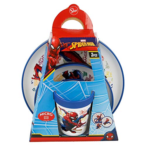 SET PREMIUM BICOLOR 3 PCS (PLATO, CUENCO y VASO 260ML) SPIDERMAN GRAFFITI