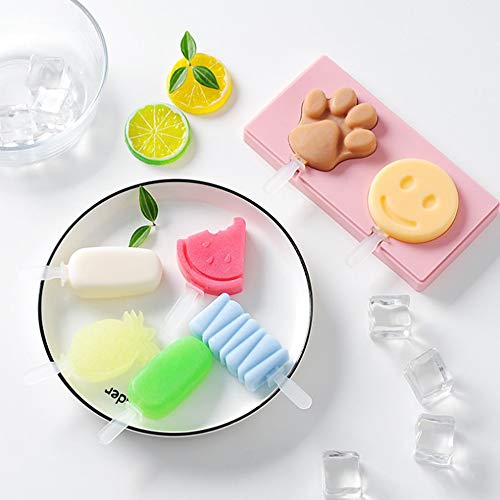 Seully 2 Piezas Molde de Helado de Silicona, Moldes de Helado de Bricolaje Hechos a Mano Hechos en Casa,Sandía/Piña/Forma de Pájaro, DIY Molde de Hielo + 20 Piezas de Palitos de Plástico (Azul,Rosa)