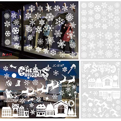 SevenMye 2 hojas de Navidad copo de nieve pegatinas de ventana de PVC blanco copos de nieve pegatinas de Navidad decoraciones se aferran para Navidad Frozen fiesta tema Año Nuevo, 50 x 35 cm