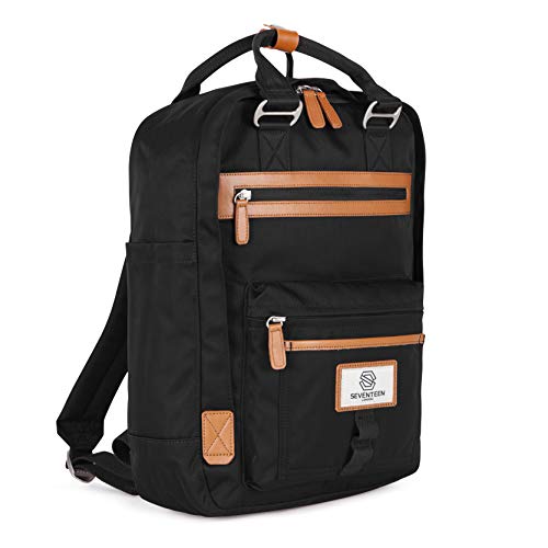 SEVENTEEN LONDON – Mochila Wimbledon Moderna, Simple y Unisex con un Acabado Negro y marrón al Estilo de una Mochila escandinava computadora portátil de hasta 13"