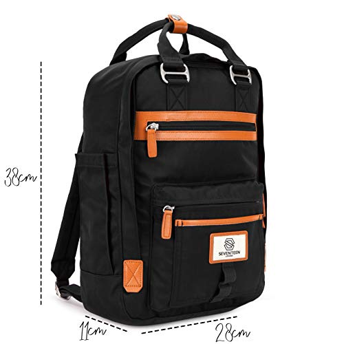 SEVENTEEN LONDON – Mochila Wimbledon Moderna, Simple y Unisex con un Acabado Negro y marrón al Estilo de una Mochila escandinava computadora portátil de hasta 13"