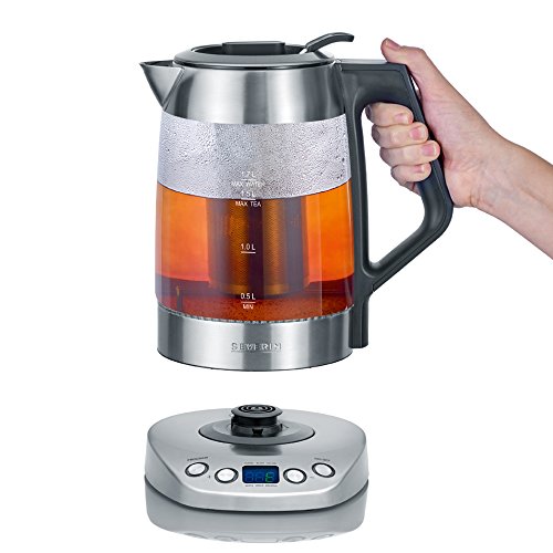 SEVERIN Hervidor Digital de Té/Agua Deluxe, con Regulador de Temperatura, Para 1,7 L de Agua/1,5 L de Té, 3.000 W aprox., WK 3479, Acero Inoxidable/Negro