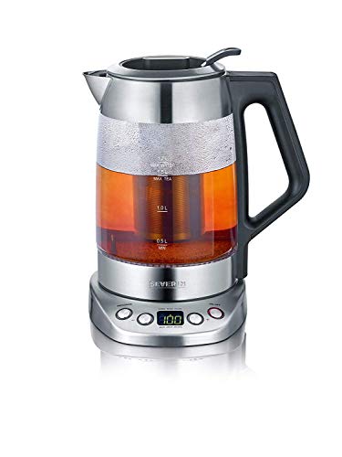 SEVERIN Hervidor Digital de Té/Agua Deluxe, con Regulador de Temperatura, Para 1,7 L de Agua/1,5 L de Té, 3.000 W aprox., WK 3479, Acero Inoxidable/Negro