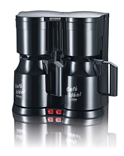 SEVERIN KA 5828 Cafetera Doble para filtros de Café Molido, 2 x 8 tazas incluye 2 jarras termo y filtro para té, negro