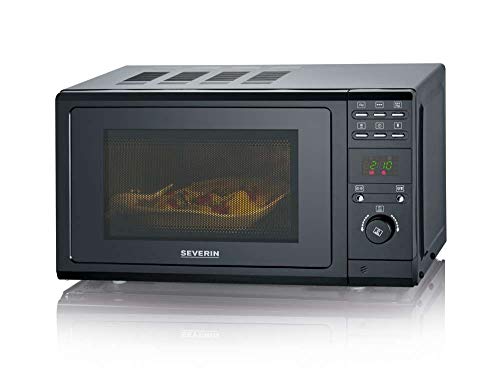 SEVERIN Microondas 2 en 1, con Función Grill, Incl. Rejilla de Grill y Plato Giratorio (Ø 24,5cm), 700 W, MW 7861, Negro