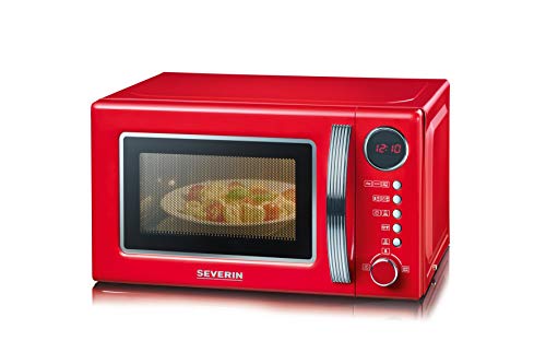 SEVERIN Microondas 2 en 1, con Función Grill, Incl. Rejilla de Grill y Plato Giratorio (Ø 24,5cm), Estilo Retro, 700 W, MW 7893, Rojo