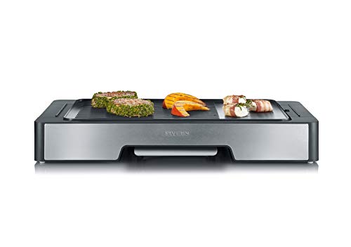 Severin PG 8615 Plancha con Placa de Grill, Negro/Acero Inoxidable-Cepillado, 2400 W - 45 x 27 cm