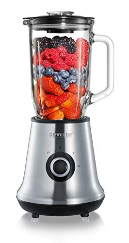 Severin SM 3737 Batidora Smoothie Mix & Go, Incluso Recipiente de 1 L y un Vaso con Tapa de 600 ml, 500 W, 1 Liter, Vidrio, 2 Velocidades, Acero Inoxidable y Negro