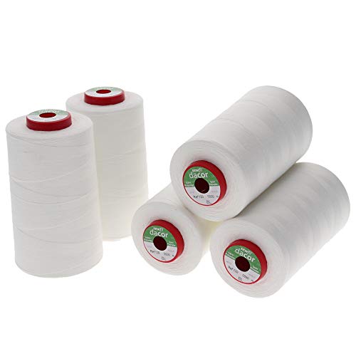 Sewfil dacor 120-5 conos de hilo de coser de poliéster - Pack de 5 bobinas (5 x 5.000 metros) - Blanco