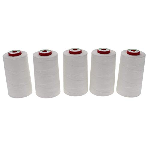 Sewfil dacor 120-5 conos de hilo de coser de poliéster - Pack de 5 bobinas (5 x 5.000 metros) - Blanco