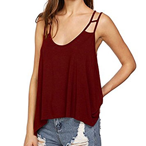 Sexy Vendaje de Las Mujeres sólido Escote en V Flowy Tiras Sueltas Tank Camis Blusa Top Sin Mangas Mujer Fiesta Camisetas Verano Blusa Sport Tops Verano Camisetas Fiesta Elegante