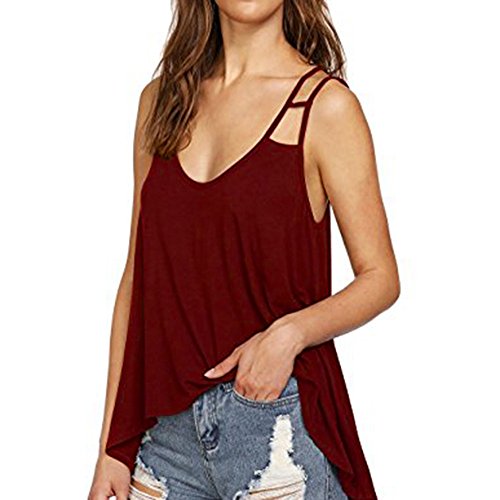 Sexy Vendaje de Las Mujeres sólido Escote en V Flowy Tiras Sueltas Tank Camis Blusa Top Sin Mangas Mujer Fiesta Camisetas Verano Blusa Sport Tops Verano Camisetas Fiesta Elegante