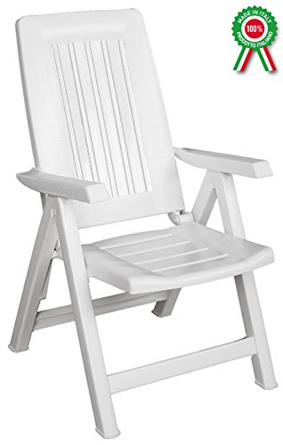 SF SAVINO FILIPPO - Sillón tumbona plegable, reclinable, ajustable, diana de resina de plástico blanco para playa, piscina, camping, jardín, balcón o casa