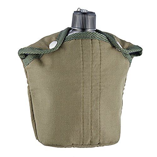 Sfeomi Cantimplora Militar Acero Inoxidable 1Qt G.I. Cantina de Estilo Militar con Copa y Cubierta de Nylon Cantimplora de Agua Militar para Senderismo, Camping, etc.