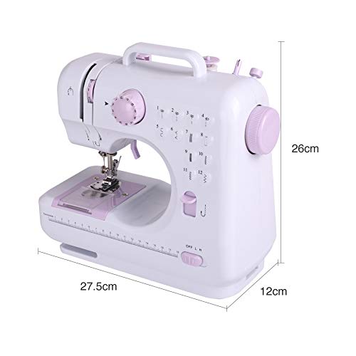 Sfeomi Maquina de Coser Electrica 12 Puntadas Mini Maquina de Coser Portatil con Luz de LED Sewing Machine para Ropa, Fundas de Almohadas, Sábanas