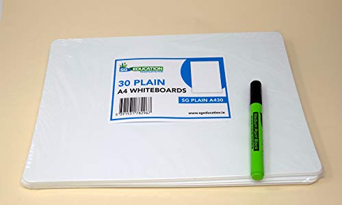 SG Education Plain A430 - Pizarra para escribir y limpiar (tamaño A4, 30 unidades)