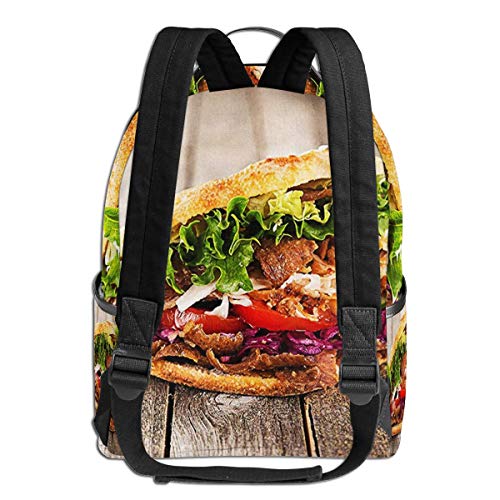 SGSKJ Mochila Tipo Casual Mochila Escolares Mochilas Escolar Estilo Impermeable para Viaje De Ordenador Portátil para Hombre Mujer Kebab Sabroso