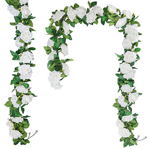 SHACOS 3 Unidades Guirnaldas de Rosas Artificiales de Seda Guirnalda de Flores Blancas para Colgar en Bodas, hogar, Oficina, Arco, decoración