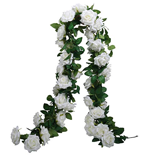 SHACOS 3 Unidades Guirnaldas de Rosas Artificiales de Seda Guirnalda de Flores Blancas para Colgar en Bodas, hogar, Oficina, Arco, decoración