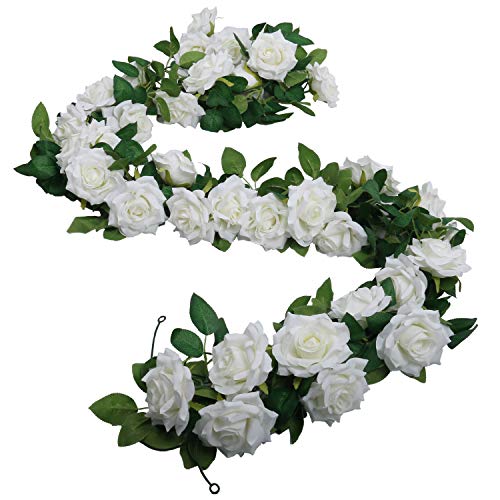 SHACOS 3 Unidades Guirnaldas de Rosas Artificiales de Seda Guirnalda de Flores Blancas para Colgar en Bodas, hogar, Oficina, Arco, decoración