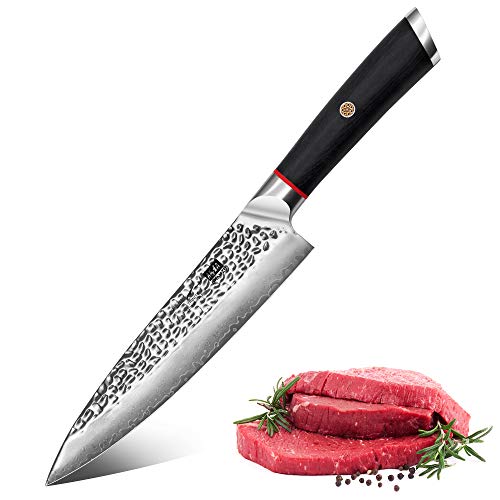 SHAN ZU Cuchillo de Cocina Damasco 20cm, Cuchillo de Chef Profesional, 8 Pulgadas Cuchillo Japones de Acero Damasco de 67 Capas, Ergonómico Mango, Cuchillo de Cocinero de Verdura, Fruta y Carne