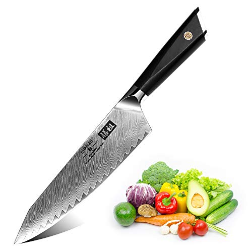 SHAN ZU Cuchillo de Cocina de Damasco de 20cm AUS10 Cuchillo de Cocina de 67 Capas de Acero de Damasco Profesional Cuchillos Afilados de Alto Carbono Profesionales con manija G10 - GYO Series