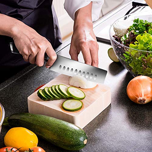 SHAN ZU Cuchillo de Cocina Nakiri, 16.5cm Cuchillo Japones para Verduras, Cuchillo Chef de Acero Inoxidable Alemán, Cuchillo de Cocinero Profesional con el Mango Madera Pakka