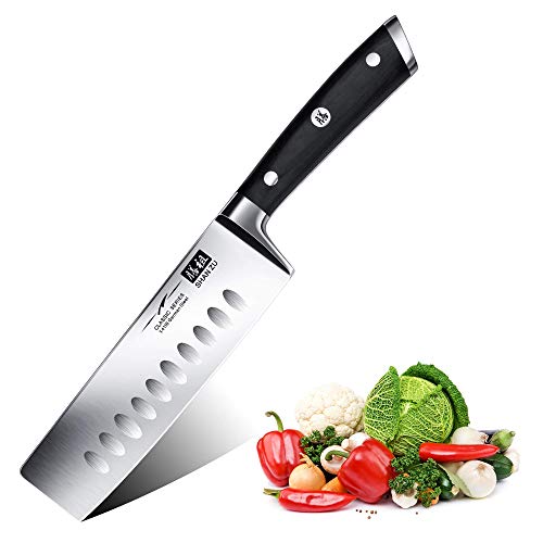 SHAN ZU Cuchillo de Cocina Nakiri, 16.5cm Cuchillo Japones para Verduras, Cuchillo Chef de Acero Inoxidable Alemán, Cuchillo de Cocinero Profesional con el Mango Madera Pakka