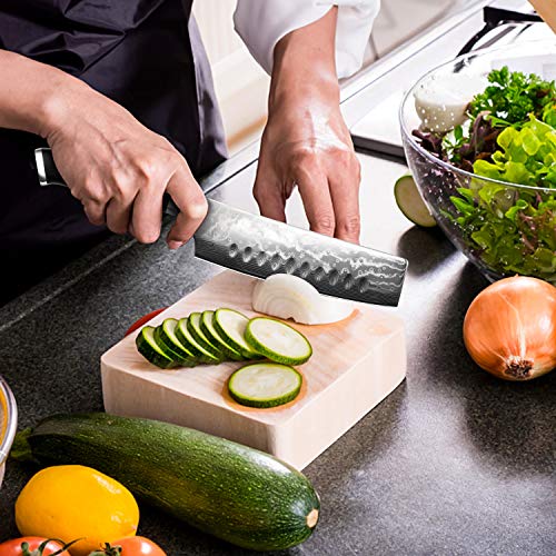 SHAN ZU Cuchillo de Cocina Nakiri Damasco, 16.5cm Cuchillo Japones para Verduras, Cuchillo de Chef de 67 Capas de Acero Damasco, Cuchillo de Cocinero Profesional con el Mango G10