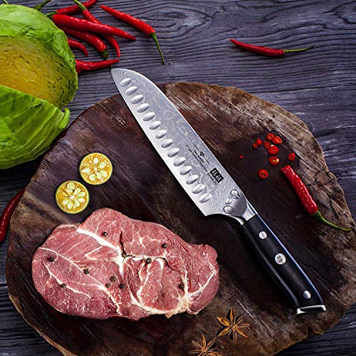 SHAN ZU Cuchillo de Damasco Cuchillo Santoku Acero 67 Capas de Acero - PRO Series