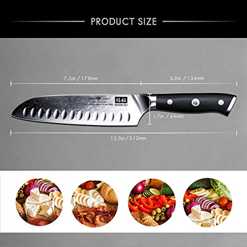 SHAN ZU Cuchillo de Damasco Cuchillo Santoku Acero 67 Capas de Acero - PRO Series