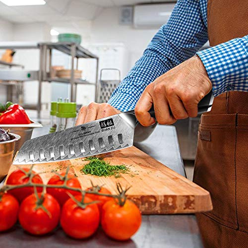 SHAN ZU Cuchillo Santoku, Cuchillo de Cocina Damasco de Acero AUS-10 de 67 Capas, Cuchillo Japones con Mango G10, Cuchillo de Cocinero Profesional, Súper Afilada para Cortar Verdura, Fruta, Carne