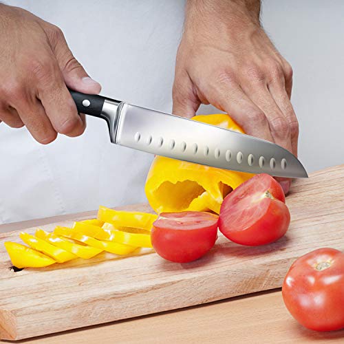 SHAN ZU Cuchillo Santoku Japones, Cuchillos de Cocina Profesionales 18cm, 7 ''Cuchillo Chef de Acero Inoxidable Alemán de Alto Carbono, Cuchillos Cocinero para Frutas, Verduras, Carne