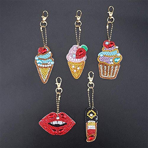 Shangcer Craft Colgante 5 Unids Kawaii Mixto Helado de Alimentos Llavero, DIY Diamante Pintura Taladro Herramientas Llavero y Arte Artesanía Decoración