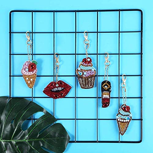 Shangcer Craft Colgante 5 Unids Kawaii Mixto Helado de Alimentos Llavero, DIY Diamante Pintura Taladro Herramientas Llavero y Arte Artesanía Decoración