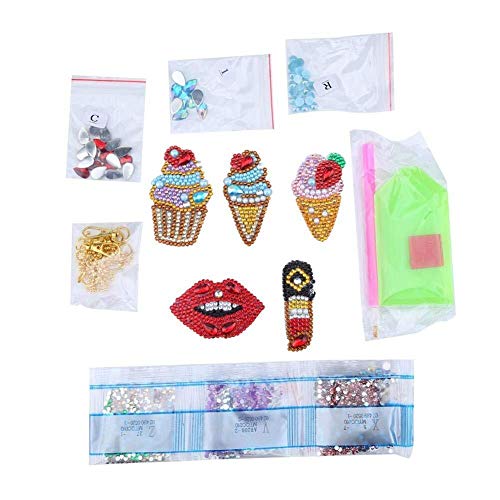 Shangcer Craft Colgante 5 Unids Kawaii Mixto Helado de Alimentos Llavero, DIY Diamante Pintura Taladro Herramientas Llavero y Arte Artesanía Decoración