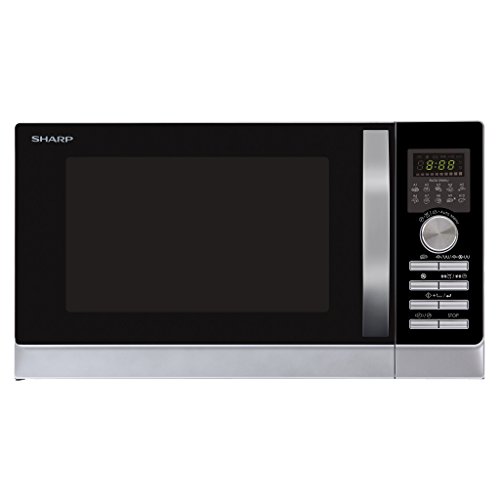 Sharp R843INW Microondas 3 en 1 con aire caliente, grill y convección , 25 L , 800 W , grill 1000 W , 2500 convección , Plato Giratorio de Metal (30 cm) , Plateado