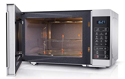 Sharp YC-MG81ES Microondas con Grill de 28 L de Capacidad con Pantalla Táctil Electrónica y Cavidad Cerámica Esmaltada, 11 Niveles de Potencia de Microondas, 900 W y Grill de 1100 W