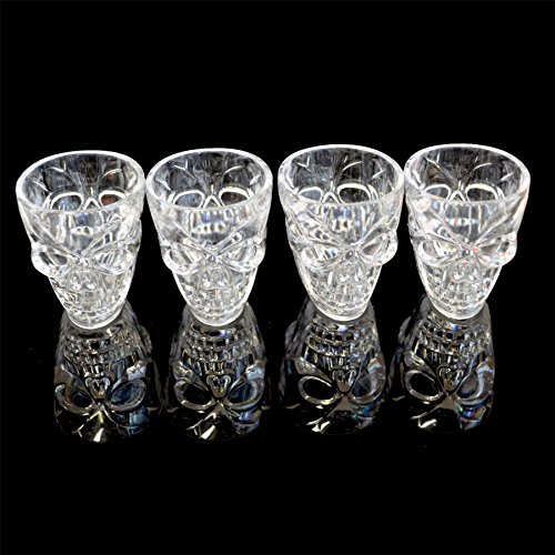 SHATCHI - Juego de 4 vasos de chupito transparentes para Halloween con forma de calavera en 3D, accesorios para bebidas, transparente