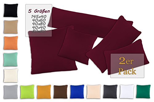 SHC Textilien Conjunto de Dos Fundas de Almohada, Funda de Almohada, Fundas 100% algodón con Cremallera - 15 Colores y 5 tamaños 40x80 cm Burdeos/Rojo Vino