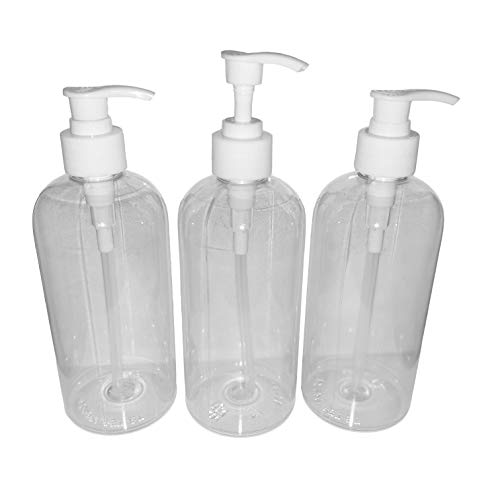 SHC Web 3 botellas vacías de plástico transparente de 500 ml con bomba de loción blanca (jabón líquido y gel de manos)