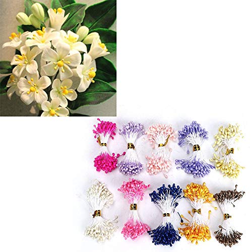 Sheens 900 Piezas de estambre de Flores, Perlas Dobles de 3 mm con Perlas Estambre de Flores Pistilo Color de Mezcla Estambres de Flores Accesorios para Sombreros (Color Aleatorio de 24 Colores)