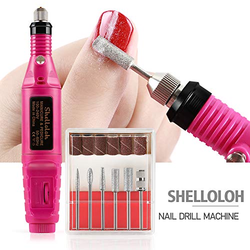 Shelloloh 80W Secador de Uñas Nail Dryer Esmalte Semipermanente 6pcs Kit Uñas de Gel Soak off 10ml con Pulidor Taladro Nail Pulidora Capa Base Capa Superior para Manicura Pedicura