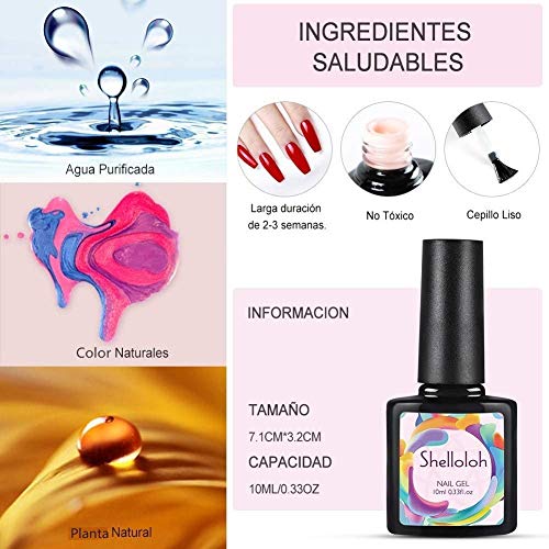 Shelloloh 80W Secador de Uñas Nail Dryer Esmalte Semipermanente 6pcs Kit Uñas de Gel Soak off 10ml con Pulidor Taladro Nail Pulidora Capa Base Capa Superior para Manicura Pedicura