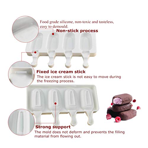 Shenlu Juego de moldes para barras de silicona mini helado con 10 palitos de paleta de madera, molde clásico para paletas de hielo ovalado, blanco