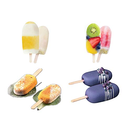 Shenlu Juego de moldes para barras de silicona mini helado con 10 palitos de paleta de madera, molde clásico para paletas de hielo ovalado, blanco