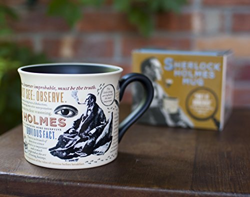 Sherlock Holmes Coffee Mug - Holmes quotes, rules of deduction, intriguing images, and Sidney Pagets' portrait - Comes in a Fun Gift Box