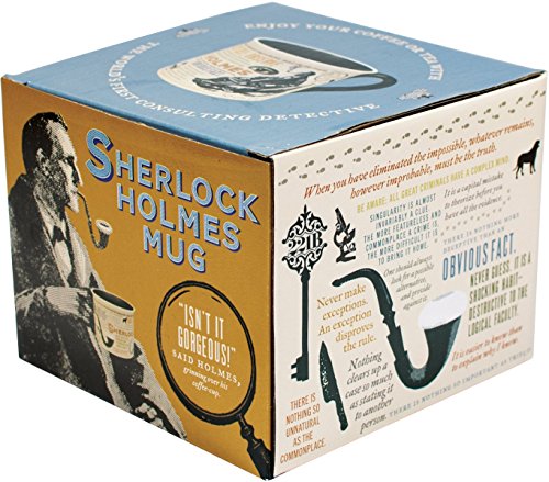 Sherlock Holmes Coffee Mug - Holmes quotes, rules of deduction, intriguing images, and Sidney Pagets' portrait - Comes in a Fun Gift Box